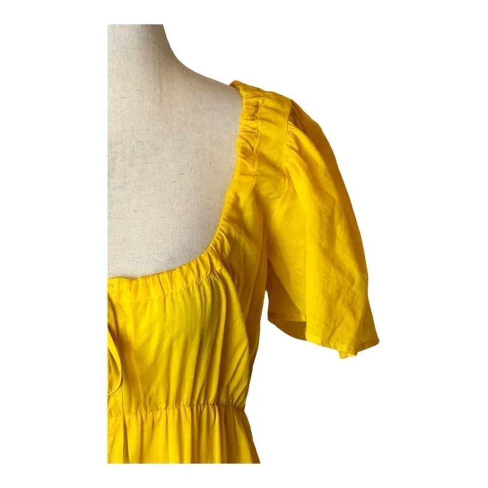 J Crew Dress Women XXS Yellow NWT Cotton Voile Tiered Button Front Beach‎ Boho